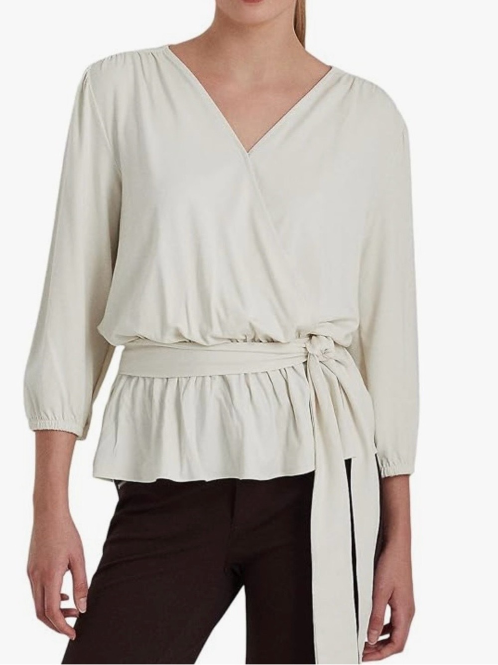 Ralph Lauren Black Label Cream Wrap Peplum Blouse with Side Tie size M